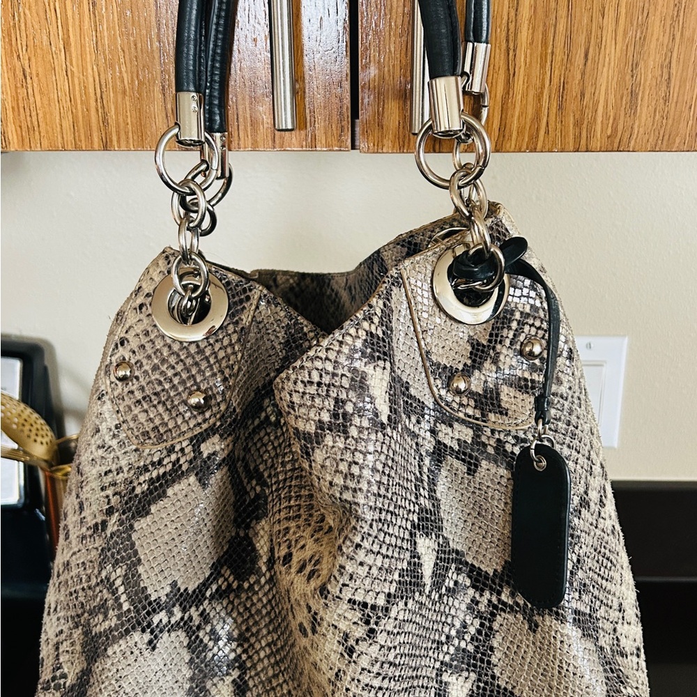 Stylish Python Print Leather Handbag - image 1